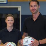 New Zealand women's fistball team captain Vikki Buston (left), and President of the New Zealand Fistball Association Blase Dowall