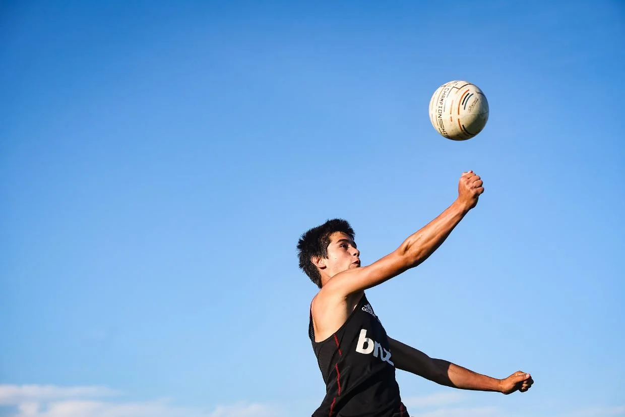 Daniel Harrison playing a game of fistball on Monday evening. Photo: AIMAN AMERUL MUNER / THE TIMARU HERALD Daniel Harrison playing a game of fistball on Monday evening. Photo: AIMAN AMERUL MUNER / THE TIMARU HERALD