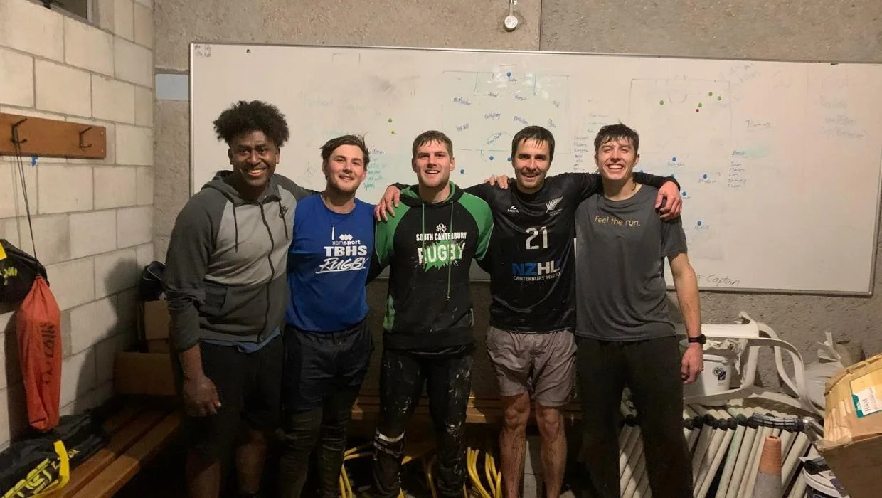 Five of the six Timaru fistballers in the NZ team are, from left, Bill Nifia, Connor Bradley, Jaydon Phillips, Sam Kempf and Josh Cameron. Photo: Supplied / The-Timaru-Herald