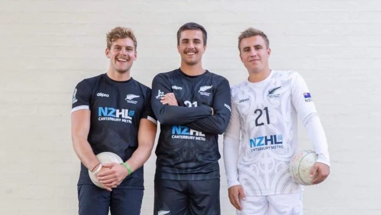 From left, Jaydon Phillips, and Samuel and Jesse Kempf are all in the national fistball team. Photo: SUPPLIED / The-Timaru-Herald From left, Jaydon Phillips, and Samuel and Jesse Kempf are all in the national fistball team. Photo: SUPPLIED / The-Timaru-Herald